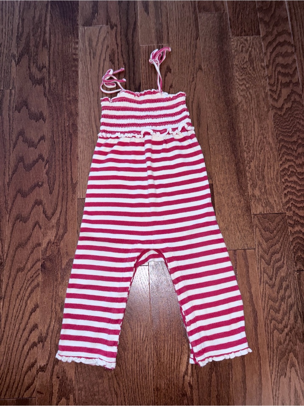 GAP Baby Red and White Striped Smocked Jumpsuit